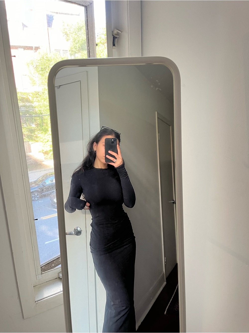 SKIMS Black Long-Sleeve Bodycon Maxi Dress
